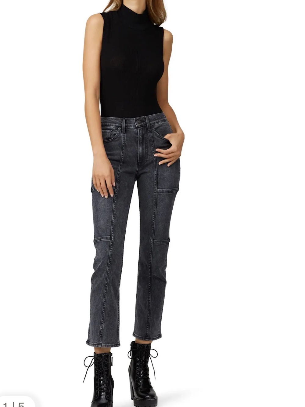 3x1 Juction High Rise Kick Flare Cropped Jeans in Marlin Black